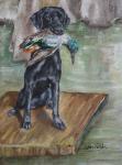 Black Lab Bird Dog Oil Pet Portrait 